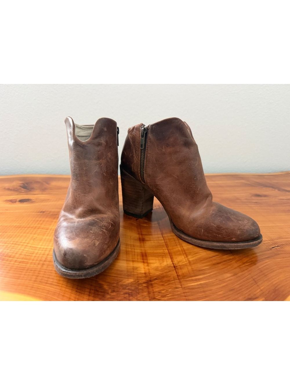 FREEBIRD by Steven Darius Womens Size 9 Brown Leather Zip Ankle Boots Block Heel